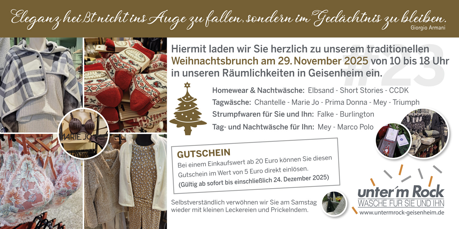 unter'm Rock - Einladung zum Weihnachtsbrunch am 30. November 2025 von 10:00 bis 18:00 Uhr